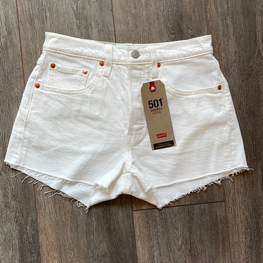 White High Rise Levi Jean Shorts